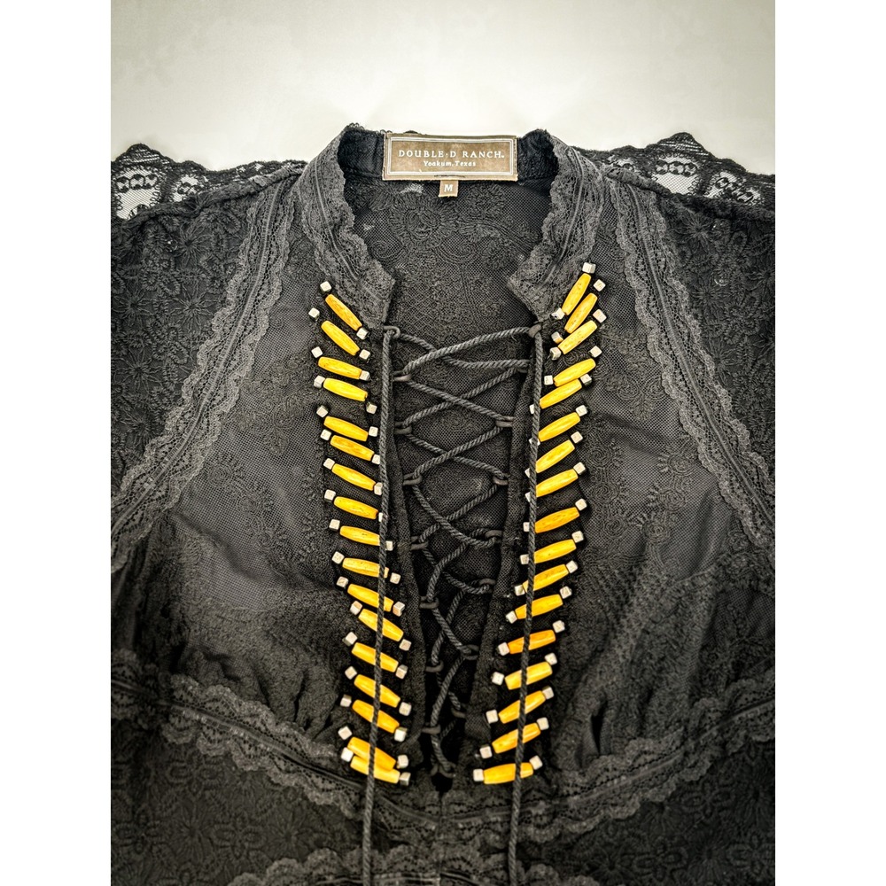 Double D Ranch Montoya Black Lace Maxi Dress Western Boho Women Medium RARE VTG - Picture 7 of 9